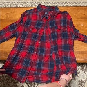 George Red and Blue Plaid Men's Dress Shirt